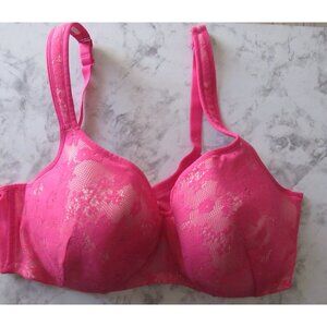 Cacique Bra 40DD Pink Lace Balconette Underwire Plus Size